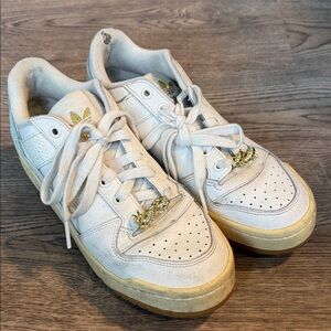 Adidas White Sneakers with Gold and Mint Accents